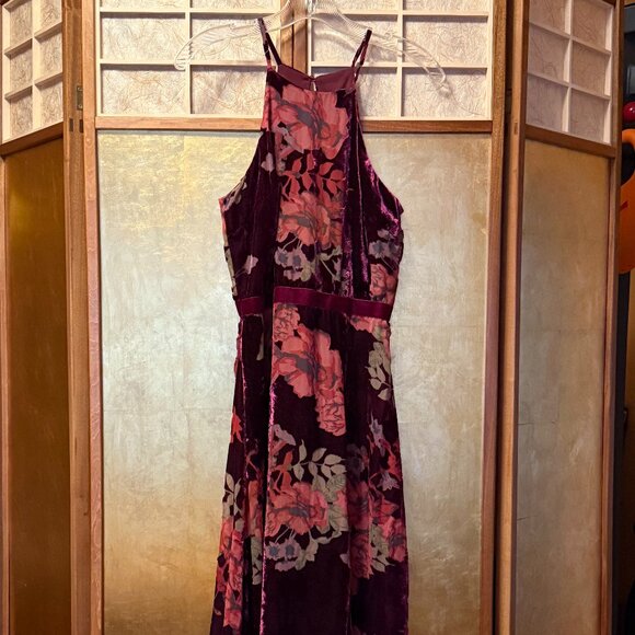 Lulu's Burnout Floral Halter Velvet Dress (S) - Picture 2 of 3